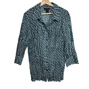 Lane Bryant Geometric Print Button Up Blouse Top Stretch Sz 18/20 Office Casual